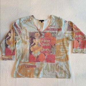 ONE WORLD Vintage Print V-Neck Top